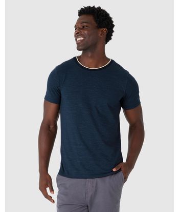 Camiseta Masculina Slim Gola Redonda Contraste Em Malha Listrada Eco
