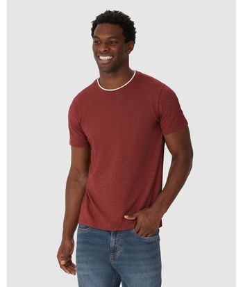 Camiseta Masculina Slim Gola Redonda Contraste Em Malha Listrada Eco