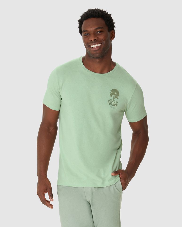 Camiseta Masculina Decote Redondo Manga Curta Estampa Peitoral Em Malha Linho