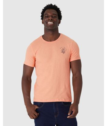 Camiseta Masculina Decote Redondo Manga Curta Estampa Peitoral Em Malha Linho