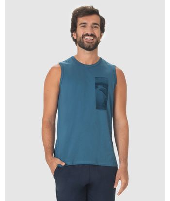 Regata Masculina Regular Estampa Frontal Em Algodão