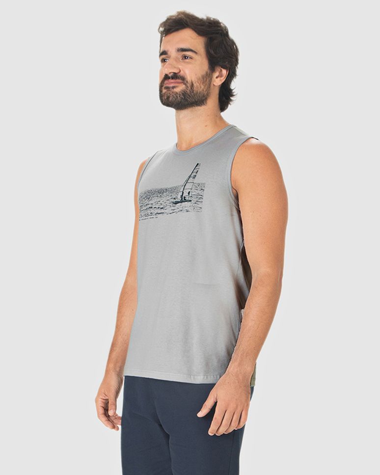 Regata Masculina Regular Estampa Frontal Em Algodão