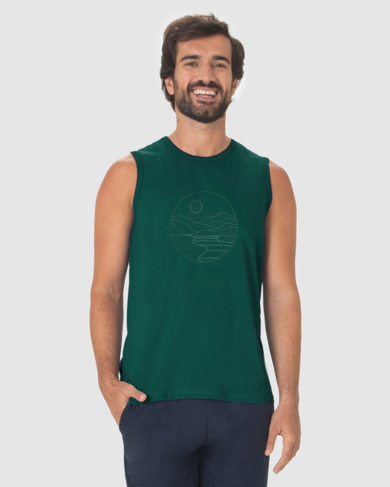 Regata Masculina Regular Estampa Frontal Em Algodão