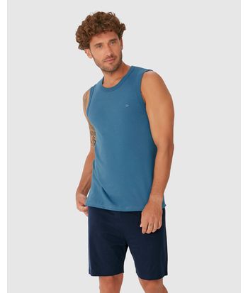 Pijama Curto Masculino Regata Alça Larga E Shorts Em Algodão