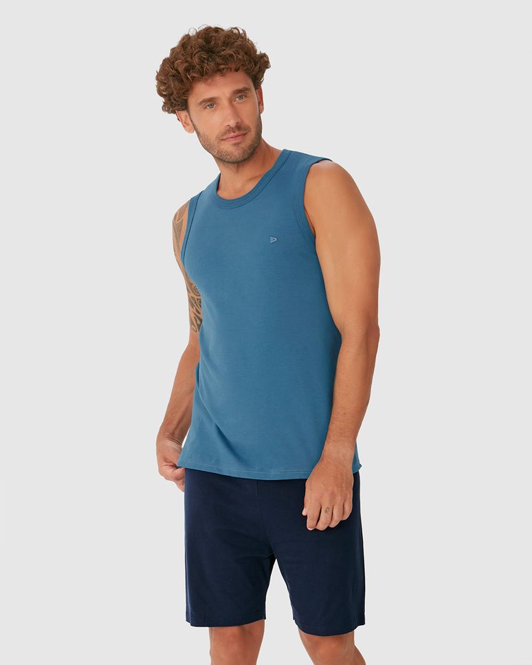 Pijama Curto Masculino Regata Alça Larga E Shorts Em Algodão