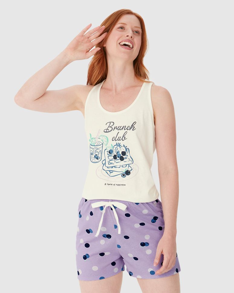 Pijama Curto Feminino Brunch Club A Taste Of Happiness Em Algodão
