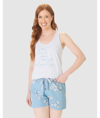 Pijama Curto Feminino Sou Leve Como Flores De Algodão Em Malha Algodão
