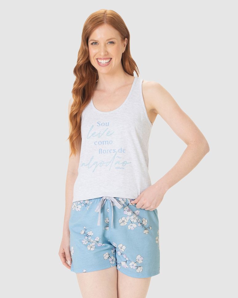 Pijama Curto Feminino Sou Leve Como Flores De Algodão Em Malha Algodão