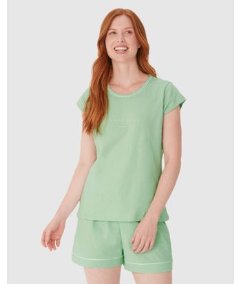 Pijama Curto Feminino Estampa Alto Relevo Aconchego Em Algodão