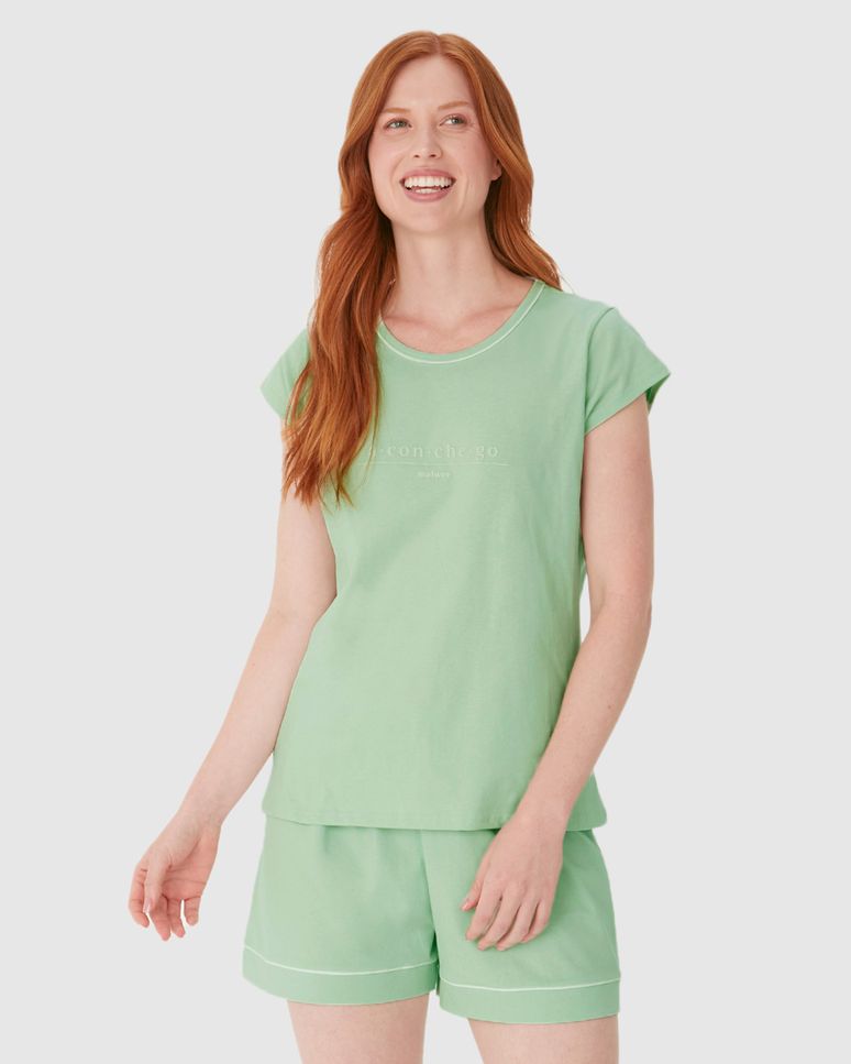 Pijama Curto Feminino Estampa Alto Relevo Aconchego Em Algodão