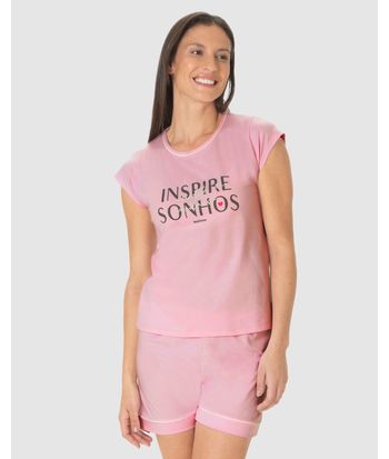Pijama Curto Feminino Inspire Sonhos E Acredite Na Mudança Em Algodão