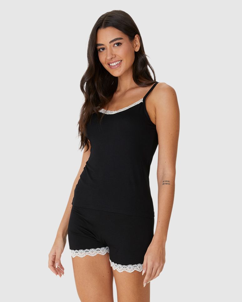 Pijama Curto Feminino Detalhe Renda Em Viscose Stretch