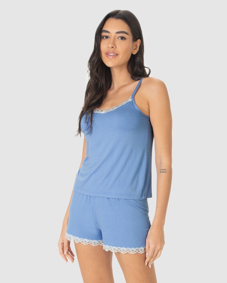 Pijama Curto Feminino Detalhe Renda Em Viscose Stretch