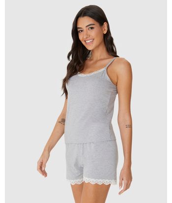 Pijama Curto Feminino Detalhe Renda Em Viscose Stretch