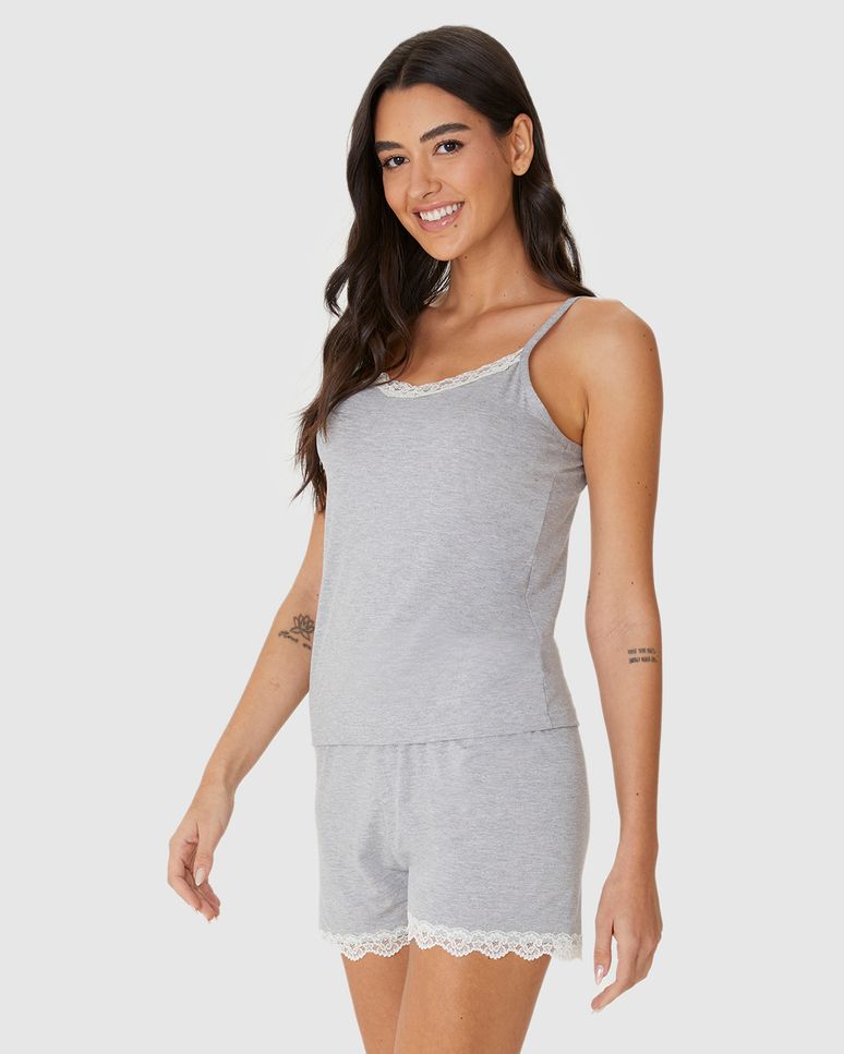 Pijama Curto Feminino Detalhe Renda Em Viscose Stretch
