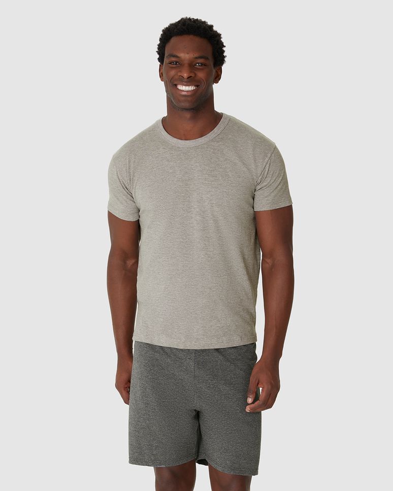 Pijama Curto Masculino Camiseta Bordado Peitoral Em Algodão