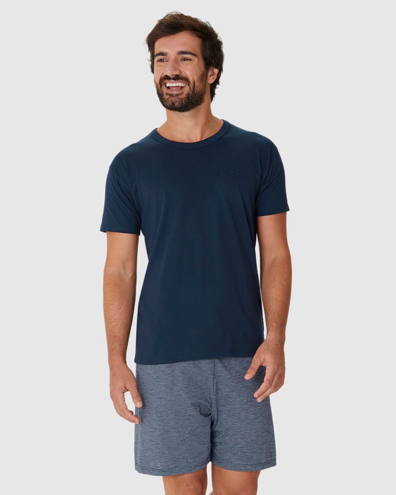 Pijama Curto Masculino Camiseta E Shorts Em Malha Fio A Fio
