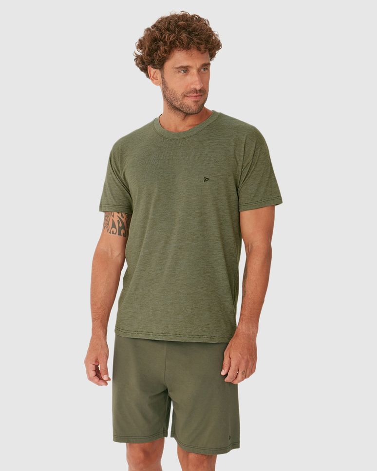 Pijama Curto Masculino Camiseta Decote Redondo Em Malha Fio A Fio