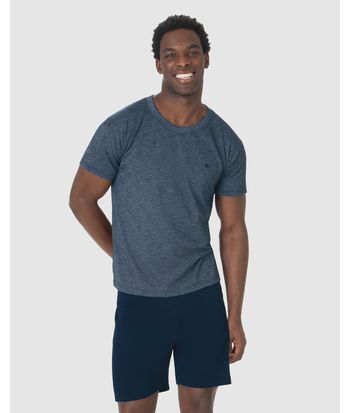 Pijama Curto Masculino Camiseta Decote Redondo Em Malha Fio A Fio