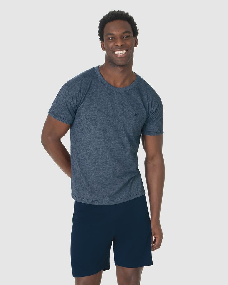Pijama Curto Masculino Camiseta Decote Redondo Em Malha Fio A Fio
