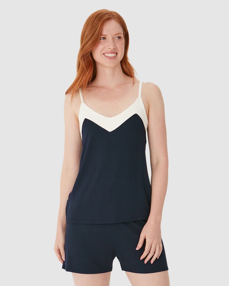 Pijama Curto Feminio Decote V Recorte Alça Fina Em Viscose Stretch