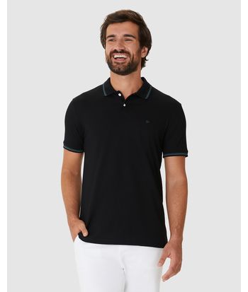 Camisa Polo Masculina Regular Gola Retilínea Em Piquet Stretch
