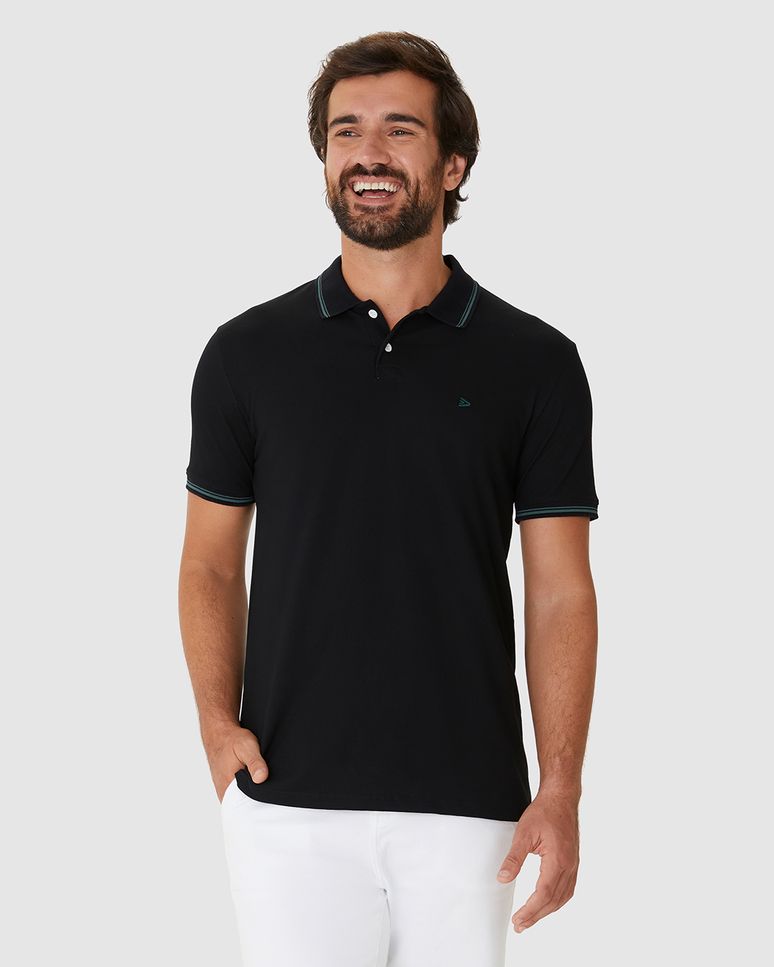 Camisa Polo Masculina Regular Gola Retilínea Em Piquet Stretch