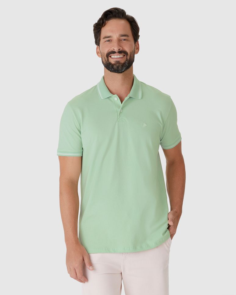 Camisa Polo Masculina Regular Gola Retilínea Em Piquet Stretch