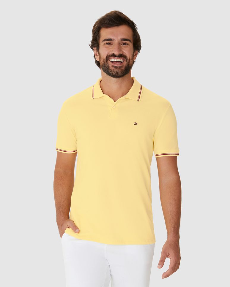 Camisa Polo Masculina Regular Gola Retilínea Em Piquet Stretch