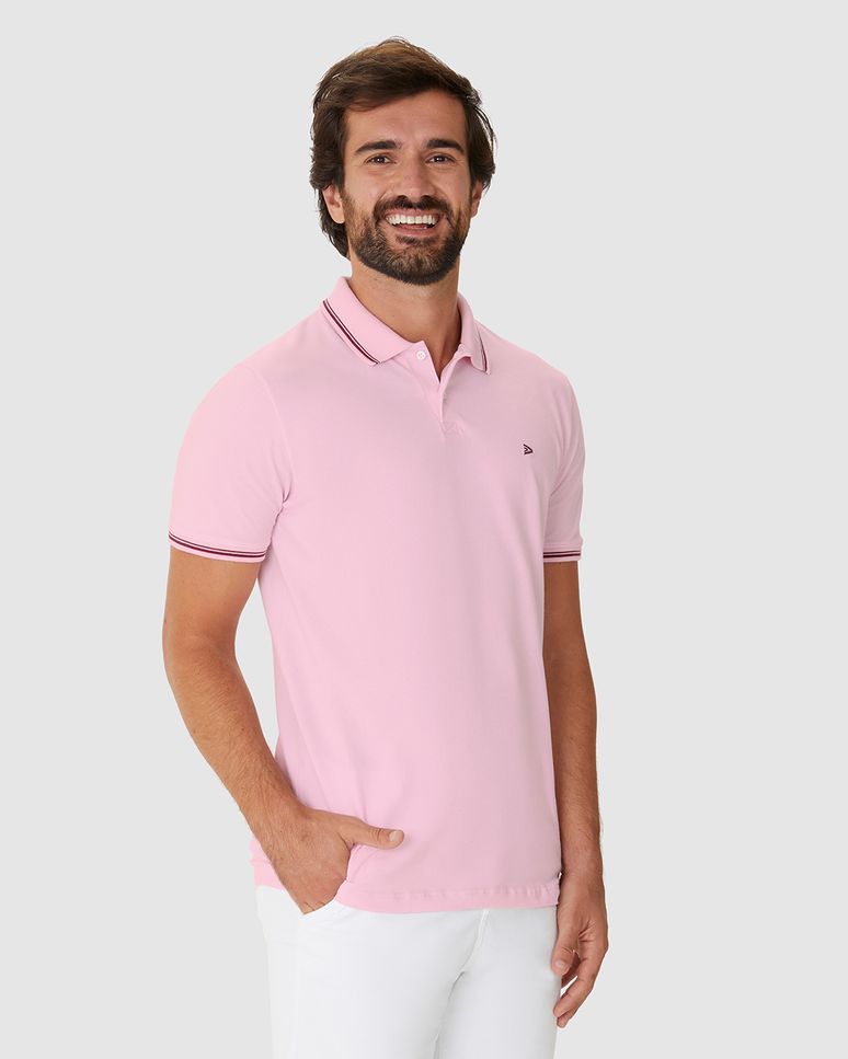Camisa Polo Masculina Regular Gola Retilínea Em Piquet Stretch