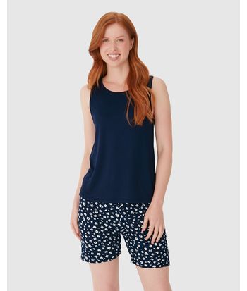 Pijama Curto Feminino Regata E Shorts Estampado Em Viscose Stretch