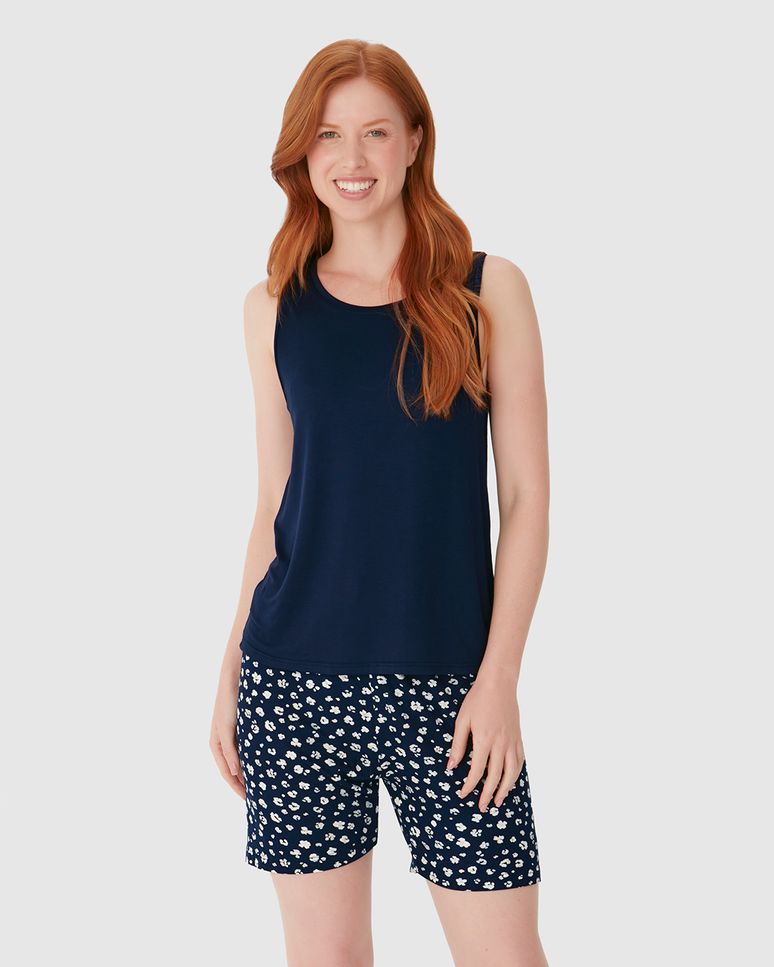 Pijama Curto Feminino Regata E Shorts Estampado Em Viscose Stretch