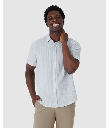 Camisa Masculina Padrão Listrado Em Linho Com Algodão