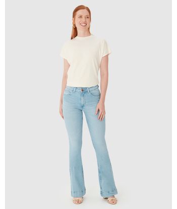 Calça Feminina Small Flare Bolso Funcional Em Flex Jeans