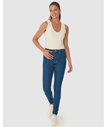 Calça Skinny Feminina Push Up Cintura Média Em Jeans Com Elastano