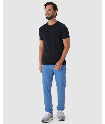 Calça Slim Masculina Cintura Média Bolso Funcional Em Jeans Stretch