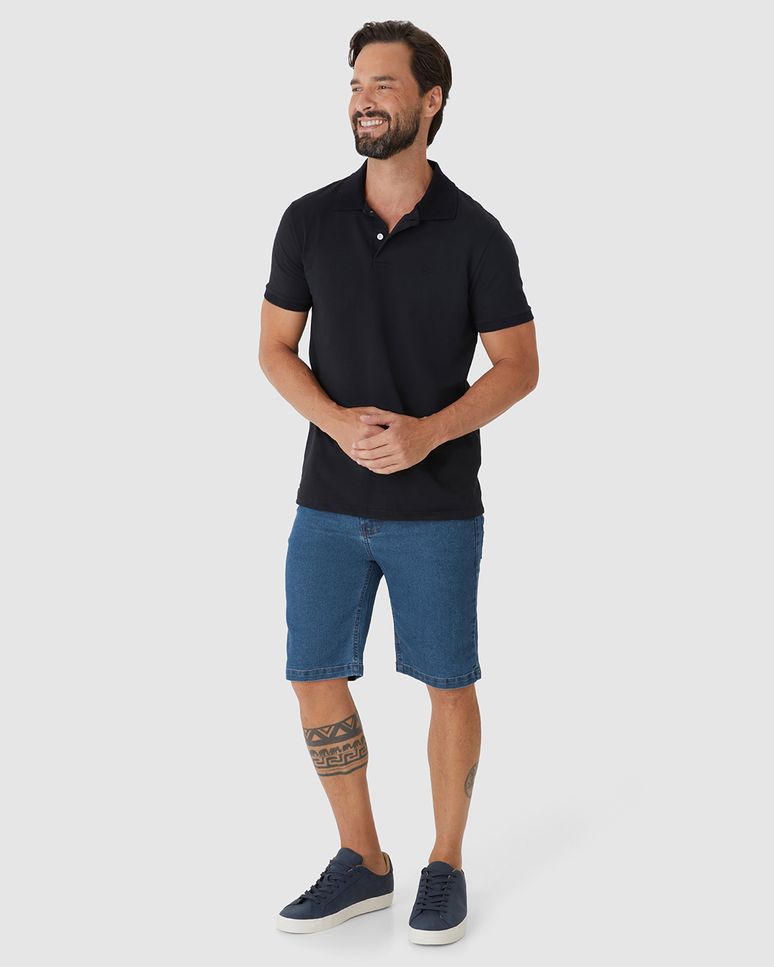 Bermuda Slim Masculina Cintura Média Bolso Funcional Em Jeans Stretch