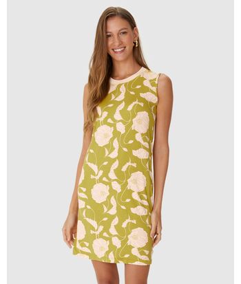Vestido Feminino Estampado Decote U Retilínea Em Malha Viscolinho Stretch
