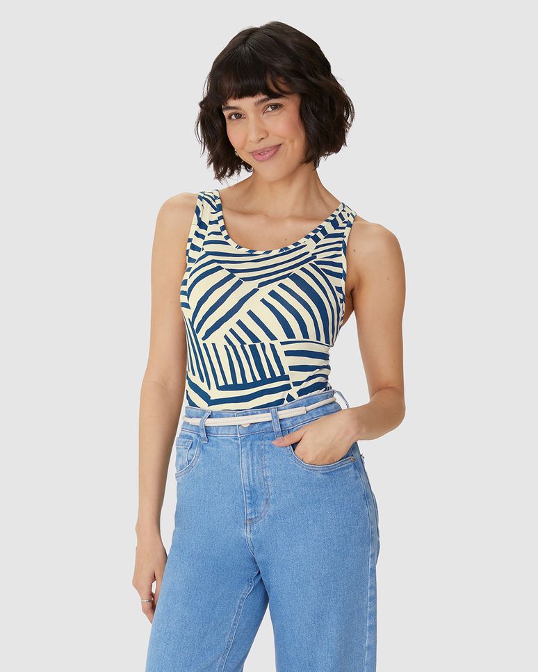 Regata Feminina Reta Estampada Em Viscose Stretch