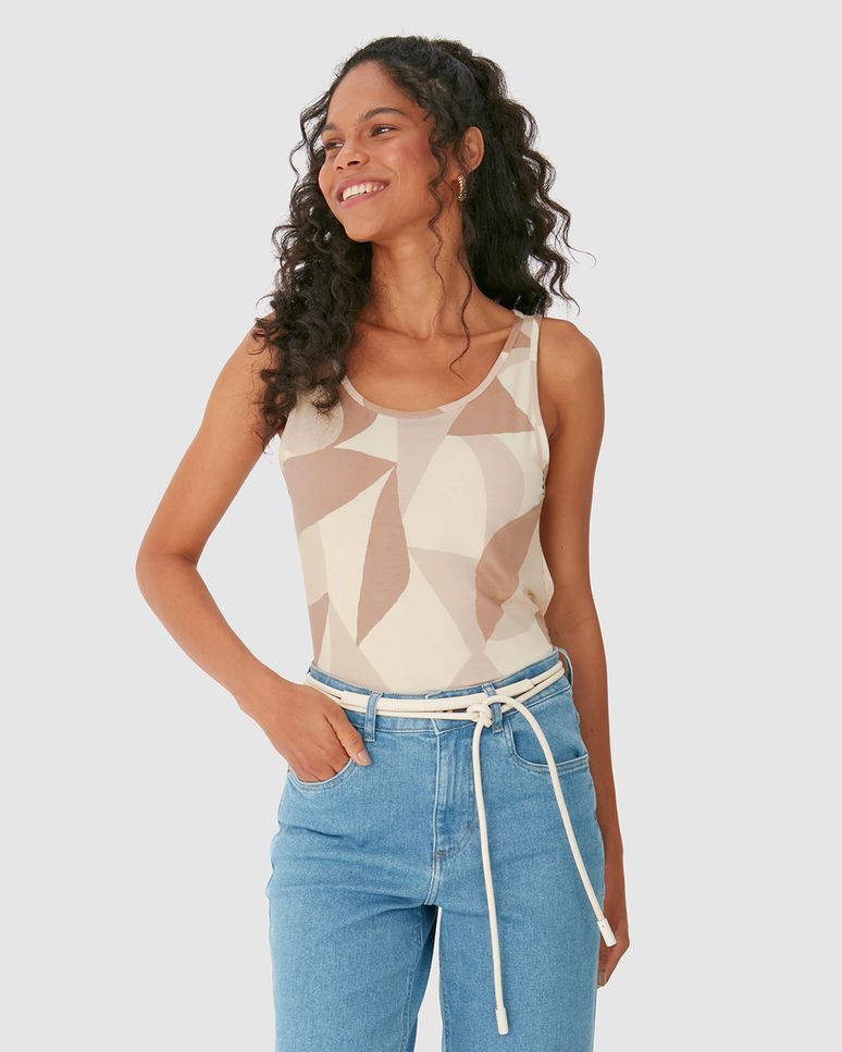 Regata Feminina Reta Estampada Em Viscose Stretch