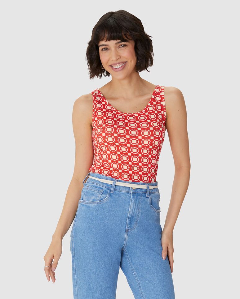 Regata Feminina Reta Estampada Em Viscose Stretch