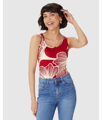 Regata Feminina Estampada Decote U Em Viscose Stretch