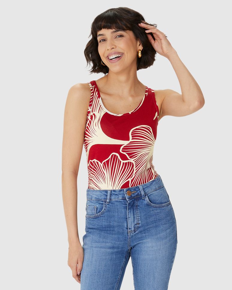 Regata Feminina Estampada Decote U Em Viscose Stretch