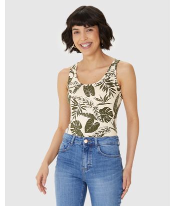 Regata Feminina Estampada Decote U Em Viscose Stretch