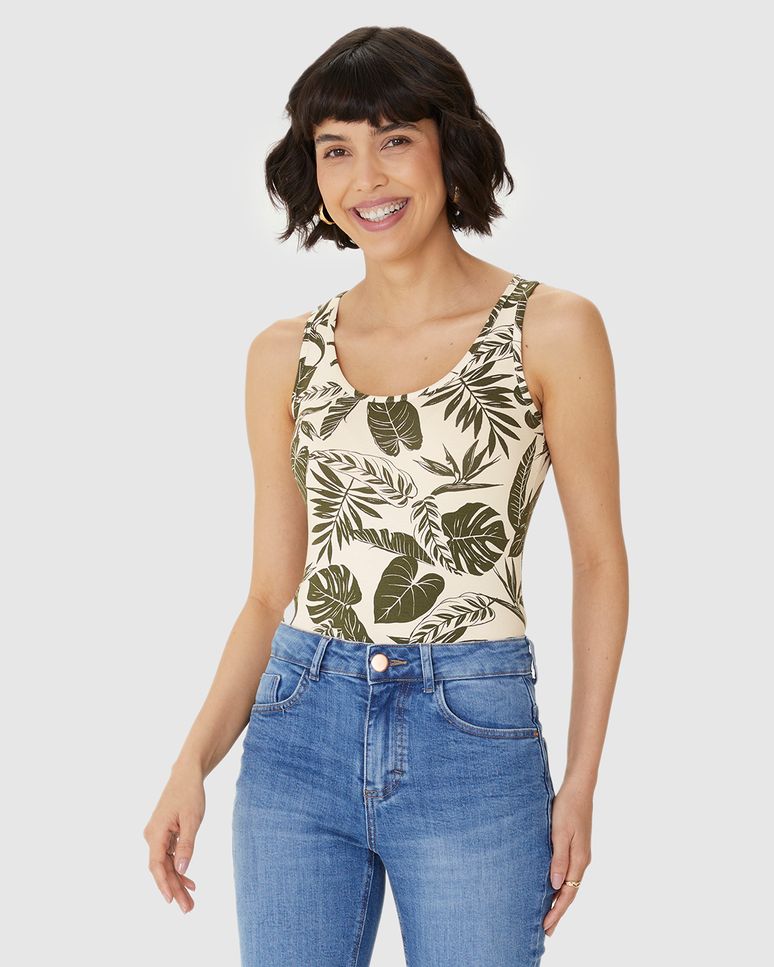 Regata Feminina Estampada Decote U Em Viscose Stretch