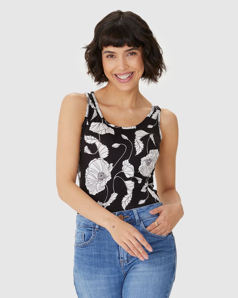 Regata Feminina Estampada Decote U Em Viscose Stretch