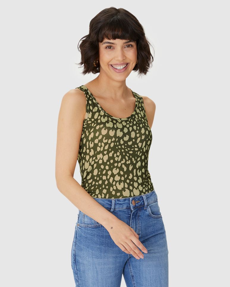 Regata Feminina Estampa Animal Print Decote U Em Viscose Stretch