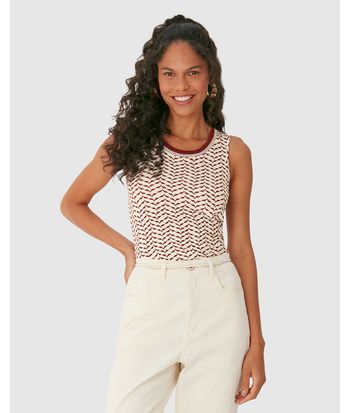 Regata Feminina Estampada Decote U Retilínea Em Malha Viscolinho Stretch