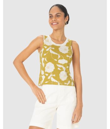 Regata Feminina Estampada Decote U Retilínea Em Malha Viscolinho Stretch