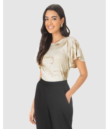 Blusa Ampla Feminina Estampa Folhagem Em Malha Viscolinho Stretch